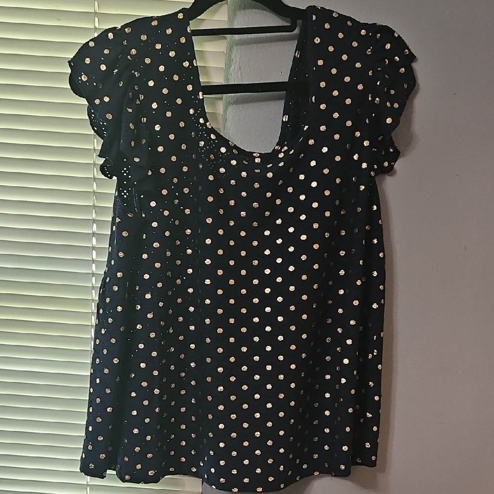 Zac & Rachel Blue and Gold Ruffled Cap Sleeve Blouse